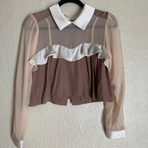 Lyn Around Collard Cropped Blouse Size Medium